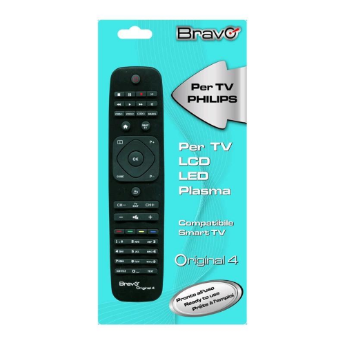 BRAVO ORIGINAL 4 TELECOMANDO COMPATIBILE PER TV PHILPS FEDELE ALL' ORIGINALE NON NECESSITA DI PROGRAMMAZIONE NERO